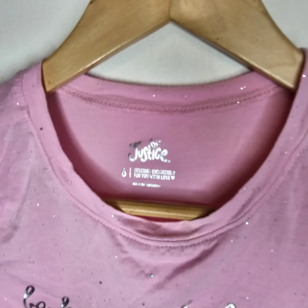 Justice Girls Pink Cold Shoulder Long Sleeve Top Size 6 Glitter Sparkle Graphic